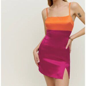 Reformation Jasmin Silk Dress Citrus / Rhubarb - Size 4 WORN ONCE